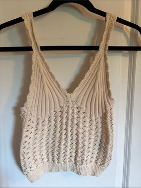 H&M Crochet Knit V-Neck Tank Top in Cream
